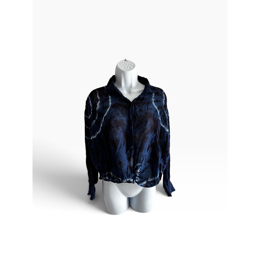 YFB Young Fabulous & Broke Shirt L Blue Tie Dye Twist Front Boho Long Sleeve